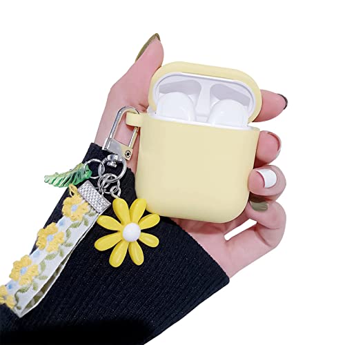 Ownest Compatible For Airpods Case Soft Silicone With Cute Keychain Shockproof Cover Case For Girls Woman Airpods 2 &1-Yellow #TOP25