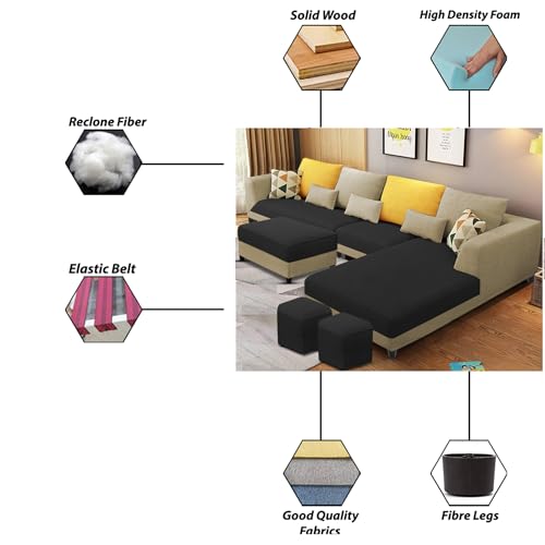Image of Galib RHS 8 Seater L Shape Sofa Set for Living Room (Cream Black Fabric) Premium Fabric Sofa