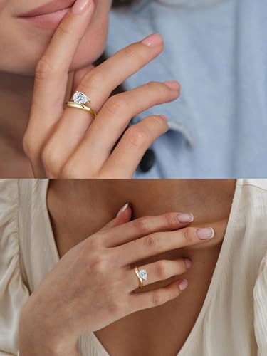 Image of NORBU Solitaire Wavy Moissanite Engagement Rings for Women, 1.5CT D Color VVS1 Clarity Pear Cut, 925 Sterling Silver Promise Ring with 18K White Gold Plated, Jewelry Gift for Wedding Anniversary Birthday Christmas Valentine's Day