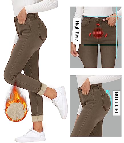 Women's Fleece Lined Jeans Skinny High Waisted Winter Thick Fleece Warm Stretch Fleece Lining Women Jeans Pants4