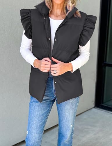 Gihuo Women's Ruffle Sleeve Puffer Vest Winter Padded Vests Outerwear Button Down Sleeveless Quilted Jackets2