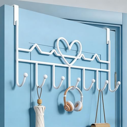 WBDXWB Over The Door Hook Heart-Shaped Over Door Hanger with Rust Resistant for Coats Hats Bags Clothes Towels (1 Pack White)