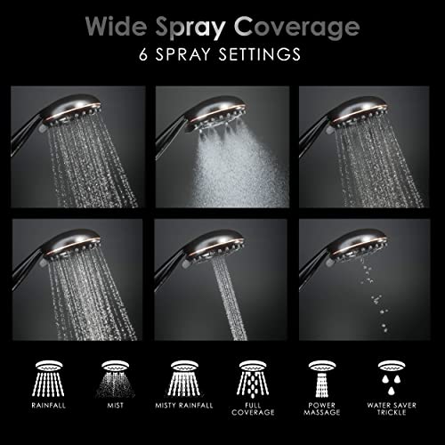 Aquarius Mist Handheld Oil Rubbed Bronze Shower Heads With Handheld Spray And Hose (Extra Long) Spa Grade High Pressure Showerhead Wand With 6 Spray Settings – Adjustable Mount Holder & Teflon Tape #TOP3