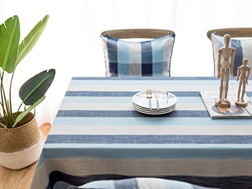 Linenlux Striped Cotton Linen Tablecloth/Table Cover With Tassel Blue Navy Square/Round 53 X 53 In #TOP2