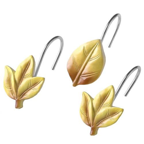 Yellow Plant Leaf Shower Curtain Hooks,Eucalyptus Bathroom Decor,12PCS