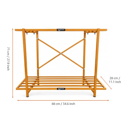 Image of Amazon Basics Heavy Duty 2-Tier Plant Stand | Rust-Resistant Powder Coated Finish | Multipurpose Shelves | Reinforced X-Frame Stability | Indoor & Outdoor Use | Balcony, Garden & Living Room | Beige