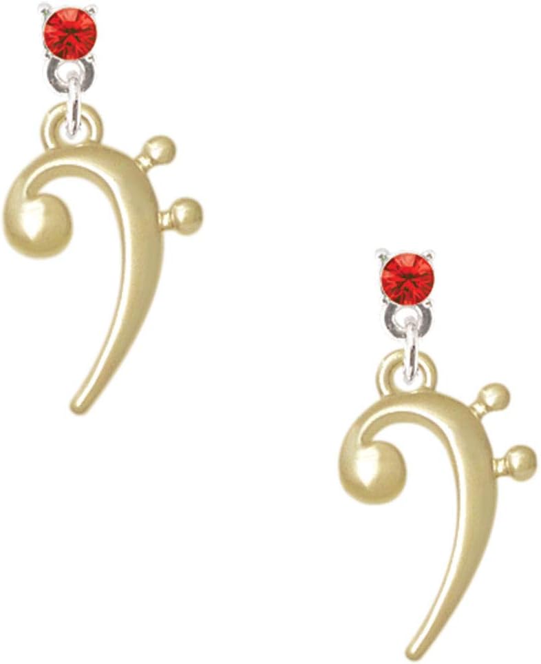 Goldtone Bass Clef Crystal Post Earrings
