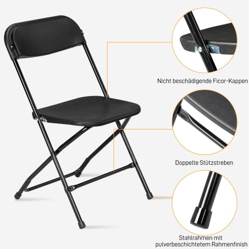 Lot de 6 chaises pliantes en métal et plastique, convient pour les jardins, restaurants, balcons et bureaux, charge maximale : 158 kg (lot de 6, noir)