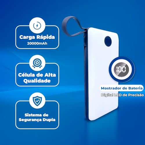 Carregador Portátil Power Bank 20000mah - Turbo Universal Com Display Digital E USB Rápido Potente O