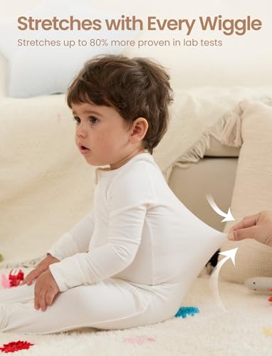 PATPAT Organic Cotton Baby Footie Pajamas with Two-Way Zipper & Fold-Over Mittens, Soft Stretchy Romper for Newborn Boy Girl, Basic White, 18-24 Months