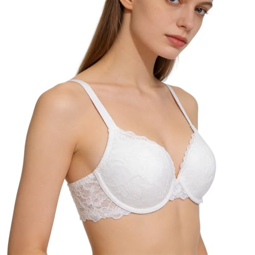 Image of Womens Sports Bras, Jelly Bra Lace Push Up for Lift and Support with Side Coverage and Elegant Design White