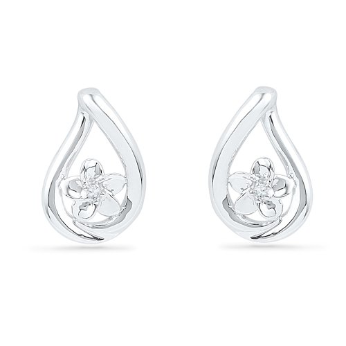 DGOLD Sterling Silver White Round Diamond Fashion Earrings (0.02 Cttw)