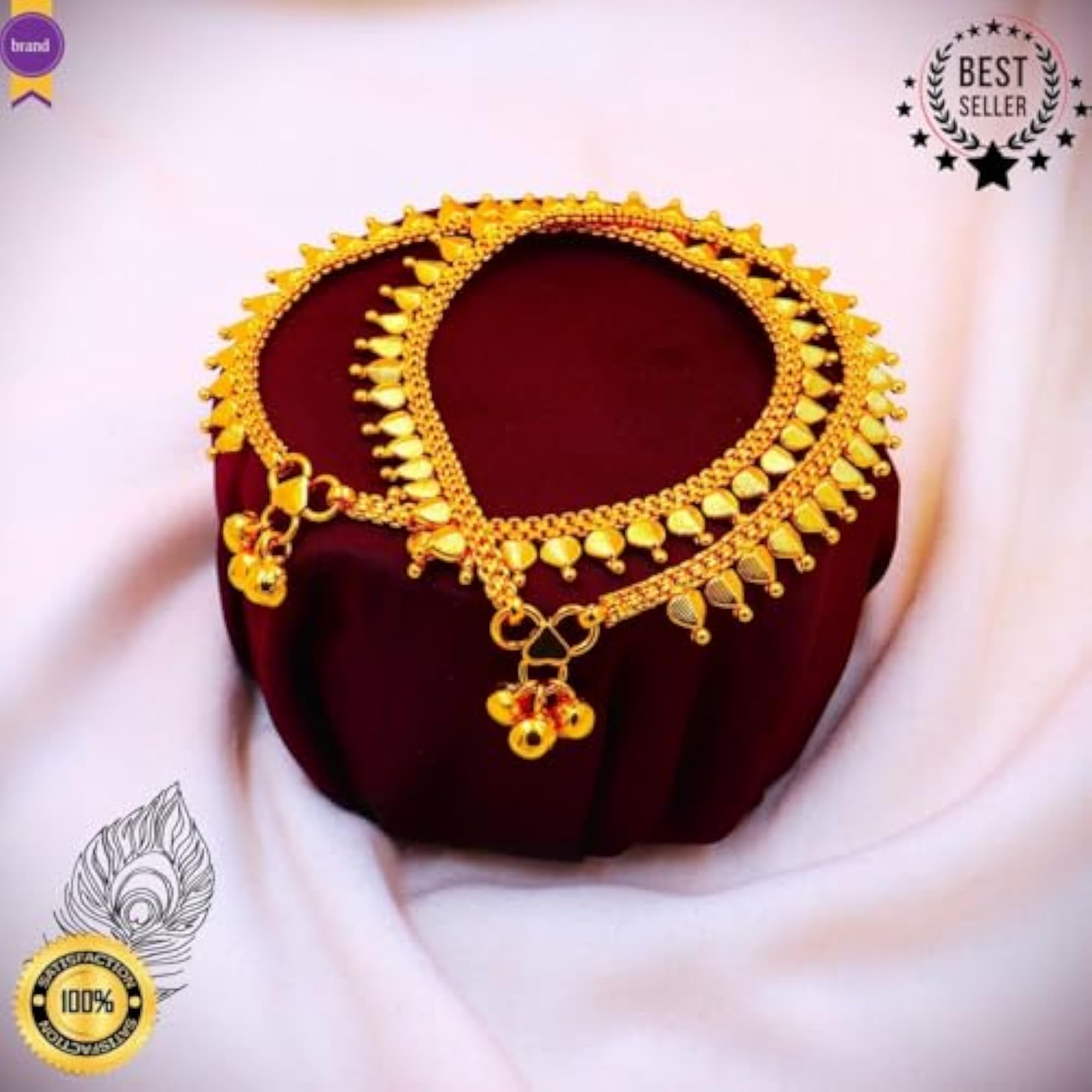 Women's One Gram Gold Plated Heart-In Lined Anklet