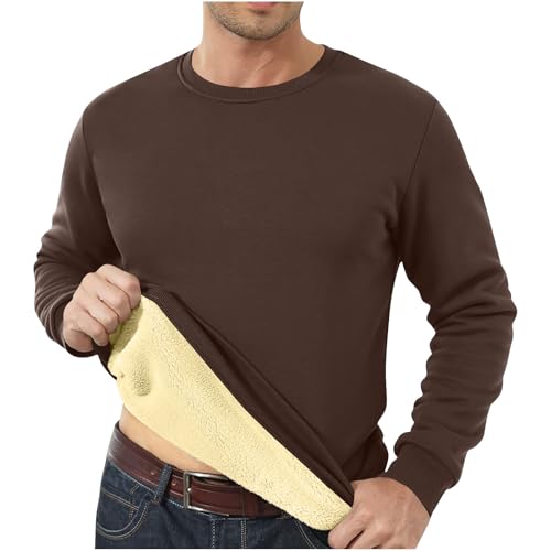 Mens Sweatshirt Fall Winter Fleece Lined Sherpa Pullover Long Sleeve Crewneck Underwear Casual Slim Basic Sweatshirts