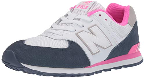 New Balance Kid's 574 V1 Leather Lace-Up Sneaker, Vintage Indigo/Peony, 7 M US Big Kid