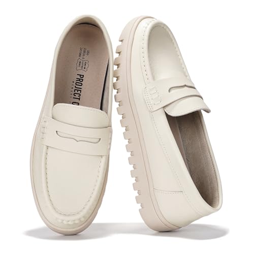 Project Cloud 100% Genuine Leather Loafers for Women – Memory Foam Insoles Slip On Shoes for Women – Lightweight Womens Shoes – Non Slip Womens Loafers (Filide1, CREA,8) Ivory