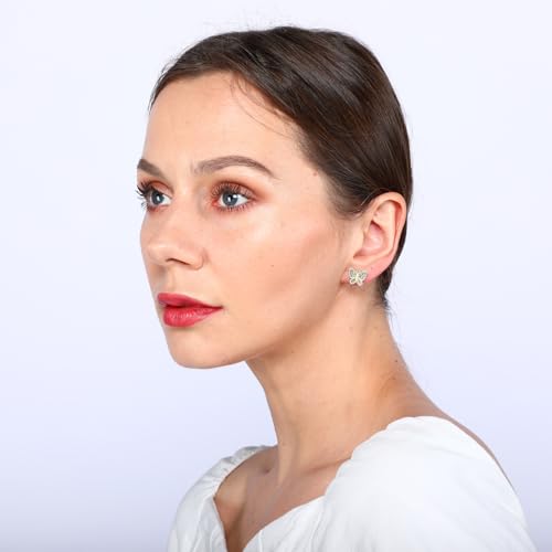 Image of Crystal Butterfly Earrings,Inlaid with Zirconia,Hypoallergenic Children's Diamond Silver Earrings,Birth Gift Birthday Valentine's Day Mother's Day Graduation Gift