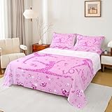 Erosebridal Kids Glitter Gymnastics Bedding Set Twin Girls Pink Sequins Diamond Bed Sheets for Gymnast,Gymnastics Lover Sheet Set Love Hearts Stars Fitted Sheet + Flat Sheet + 1 Pillow Case
