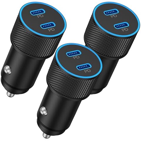 Power-7 Car Charger [3 Pack 40W USB C Car Charger Adapter] for iPhone 16 Car Charger Fast Charging, Gift for Men Women, Car Accessories USBC Car Charger for iPhone 16 15 14 13 12, Android, Black Cover