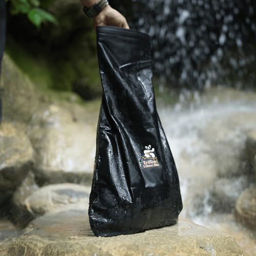 Image of TRAVEL LIKES ME Waterproof Travel Bag - Small Pouch for Men and Women, Travelling Gear, Camping Accessories, Trekking, Hiking, Swimming, Traveller Pouches, 20l ltrs Dry Bag (Black, 20 Liters)