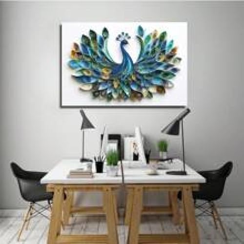 Impression toile paon bleu affiche décoration murale 60x80 - 3