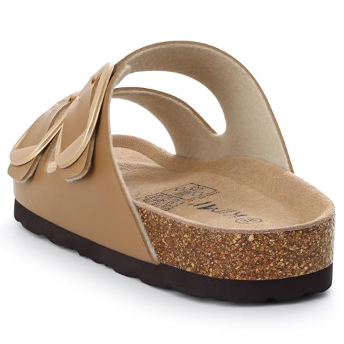 Image of KIDMI Women's Cork Footbed Slide Sandals Comfortable Arch Support Outdoor Sandal with Big Adjustable Buckle for Summer