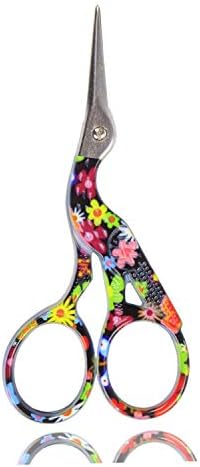 BIHRTC Stork Bird Scissors Embroidery Sewing Scissors Small Shears for Crafting Art Work Threading Needlework DIY Tools Dressmaker Everyday Use 3.6 Inch Black Floral Pattern