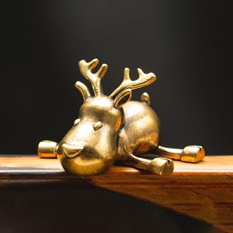 CHOVY Vintage Brass Mini Cute Reindeer Statue - Ideal Artistic Decoration for Home, Office, or Cafe - Perfect for Bookshelves, Living Rooms, and Desktops - Adds Charm to Christmas, and New Year Decor Cover