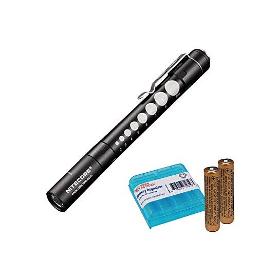 Nitecore MT06MD 180 Lumen Nichia LED Medical Penlight Flashlight For Doctors, Nurses and EMTs with 2x AAA Batteries & Lumen Tactical Battery Organizer (Black w Pupil Gauge)