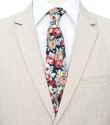Image of BELLUNO Men's Cotton Floral Skinny Tie, 2.5 inch Width, with Gift Box