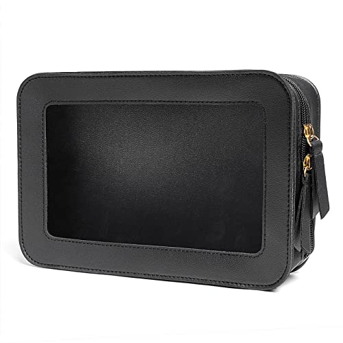 LETGO Clear Makeup Bags TSA Approved Toiletry Bag with Zipper Clear Makeup Organizer Fit Carry-on Travel Essentials Car Essentials for Women Men (C-Black)