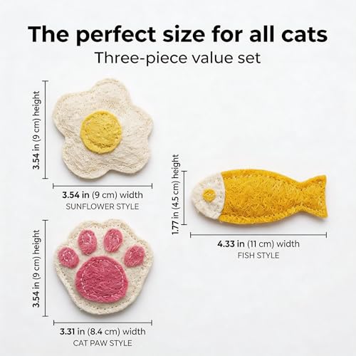 Juguetes de hierba gatera Zasle Loofah con 3 piezas de formas de pez y flores para gatos 7