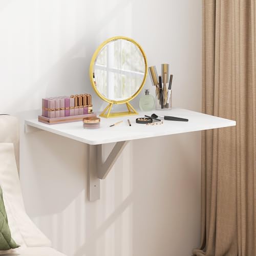 COSTWAY Mesa Plegable Pared de 80 cm x 60 cm, Escritorio Flotante para Espacios Pequeños, Estación de Trabajo Plegable para Cocina, Dormitorio, Lavadero, Estudio (Blanco) - imagen 9