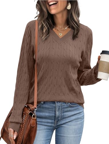 SAMPEEL Sweaters for Women Fashion 2025 Cable Knit Fall Clothes V Neck Business Casual Teacher Outfits