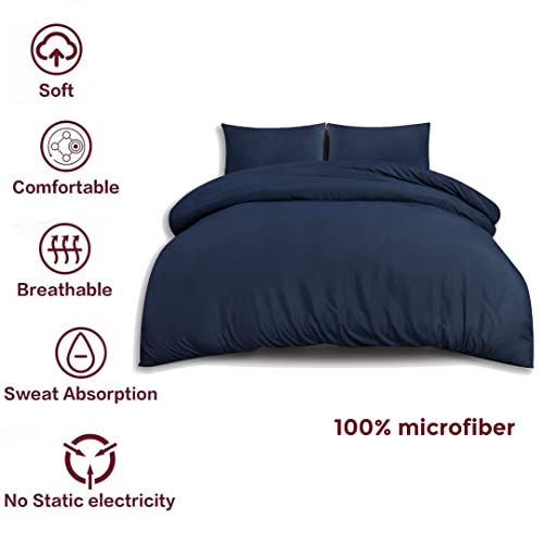 OpulentDreams Duvet Cover Set - Soft Microfibre - Plain Bedding Set including Quilt Cover and Two Pillowcases (Navy, Super King) - Image 3