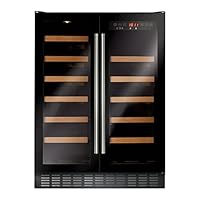 CDA FWC624BL 60cm Double Door Dual Zone Under Counter Wine Cooler, 400044400