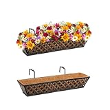 loyfreeyo プランター ハンギングプランター 植木鉢 長方形 鉢 ハンギングバスケット 吊り下げ 2個セット アイアン バスケット ココナッツ裏地付き 花 植物 おしゃれ 壁掛け フラワーポット 手すり 窓枠 ベランダ フェンス ポーチ 屋外 屋内 (2個セット)
