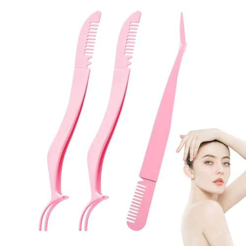 3 PCS Wimpern Pinzette Set 2 in 1 Wimpernzange für Lashes,Gebogenes Klemmdesign Passt Sich den Augen,Flacher Griff Rutscht Nicht Leicht ab und das Ende ist mit Einem Kamm zum Kämmen der Augenbrauen