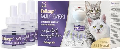 Felisept Family Comfort Relaxing Agent in Multi-Cat Household Refill Bottle 3 x 45 ml - with Natural Catnip - Release tensions in Multi-cat households and Reduce sustainably