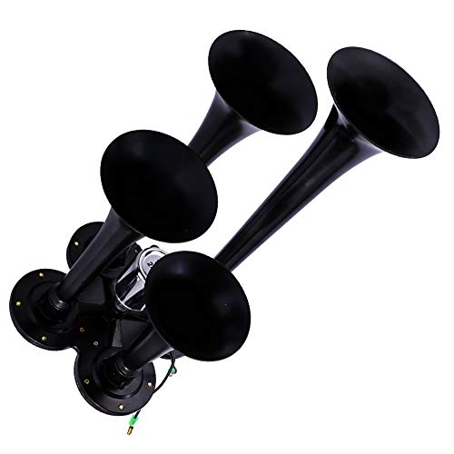 longrun Train Horn, Air Horn Car Boat Golf Cart Motorcycle Vehicle Boat Horns 12v Waterproof, with 12 Volt Compressor 4 Trumpet