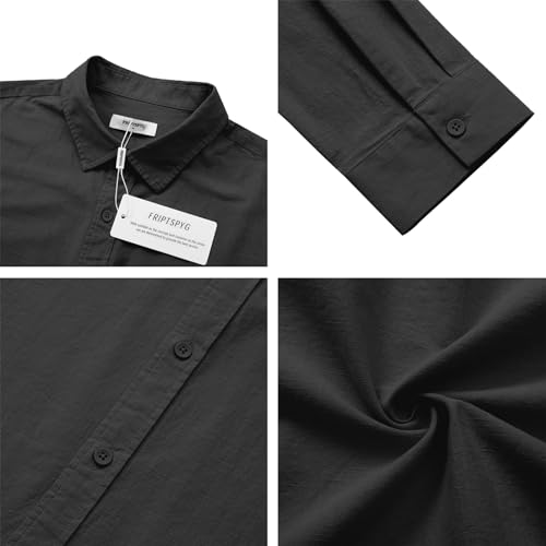 Friptspyg Leinenhemd Herren Hemd Langarm Baumwolle Leinen Hemden Button-Down Freizeithemden Casual Regular Fit Sommerhemd, Schwarz XL 4