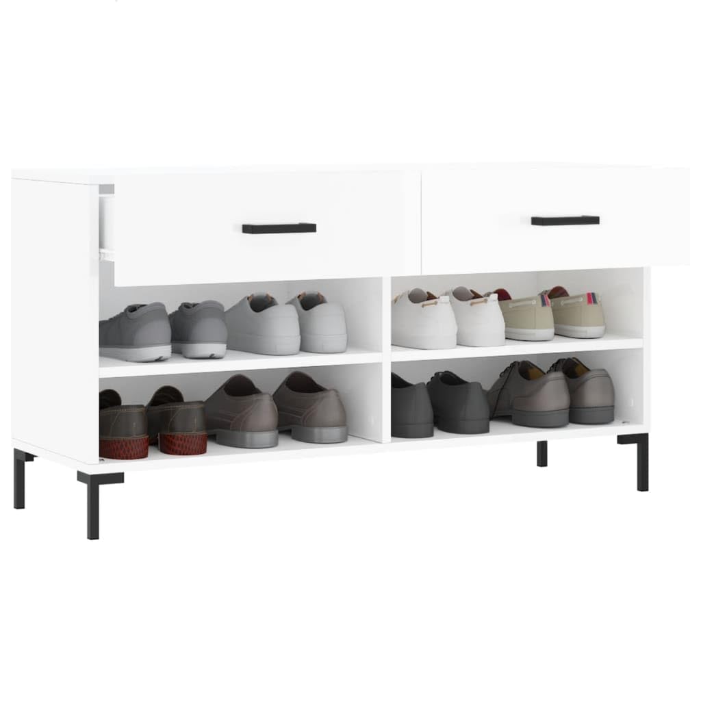 Blanc Meuble À Chaussures 102x35x55 cm Bois Composite 2 Tiroirs 4 Étagères