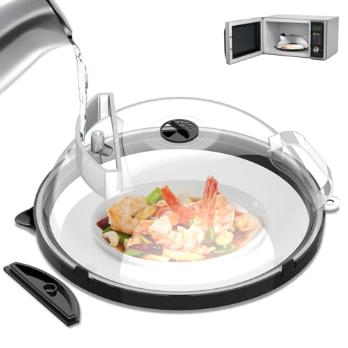 TranRantic Microwave Food Cover with Water Steamer, Clear Microwave Splatter Guard, Large Microwave Lid with Handle, Microwave Plate Cover Lid for Food Splatter