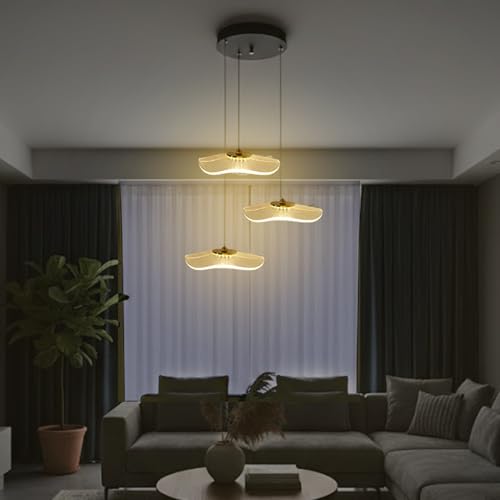 Image of 3 Crystal Wave Pendant Light | Modern Acrylic Chandelier with Antique Gold Finish | Elegant Wave Design Hanging Light for Living Room, Bedroom, Dining Room, Restaurants Ceiling Lamp