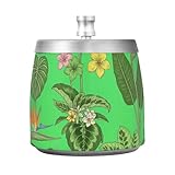 Cenicero de acero inoxidable con diseño de plantas tropicales con tapa para el hogar, interior, coche, oficina, portátil, antideslizante, para decoración fresca del patio