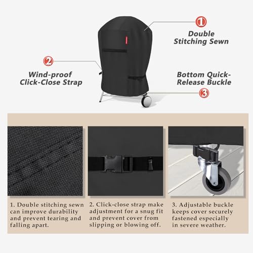 Porch Shield Outdoor Charcoal Kettle Grill Cover 18 inch Waterproof 600D Round Smoker Cover Fits Most Kettle Grill 23\" Dia x 33\" H, Black