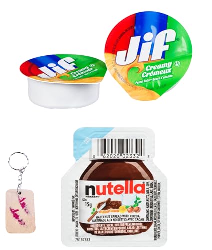 Breakfast Duo of Peanut Butter and Hazelnut Spread Goodness – 15 Jif Peanut Butter and 15 Hazelnut Spread (15g) , On-The-Go Portion Control Pack for Travelers & Meal Prep 30 individual Portions Total – Comes with a one of a kind Keychain by PaLiSoL CREATiONS! – Hazelnut Spread et Beurre d’arachide