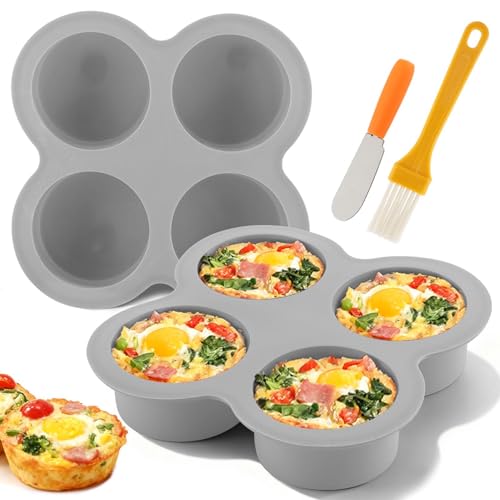 2 Pack Silicone Egg Bite Molds with 1 Spatula & 1 Brush 4 Cups Silicone Air Fryer Baking Pan Non-Stick for Egg Bites Cupcake Tart Frittata Quiche Muffins Cornbread