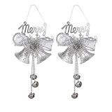 cnomg 2 Pcs Metal Merry Christmas Bell Door Hanging Ornament with Bow for Tree & Wreath Decoration DIY Bells (Silver)
