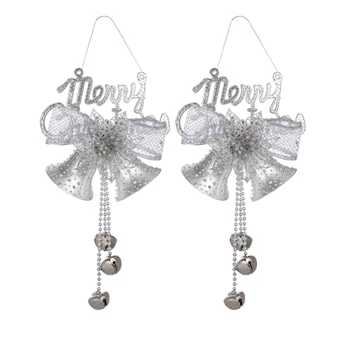 cnomg 2 Pcs Metal Merry Christmas Bell Door Hanging Ornament
